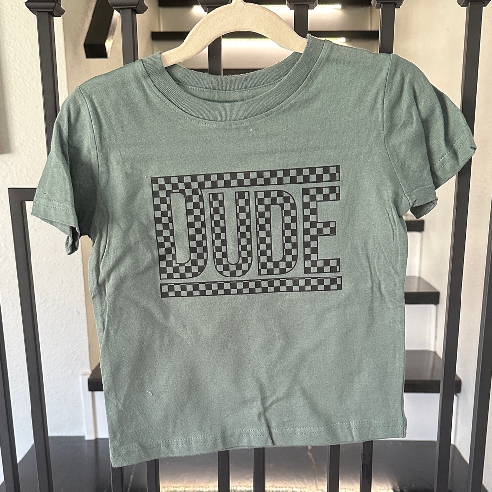Kids 'Dude' Graphic Tee in Sage Green